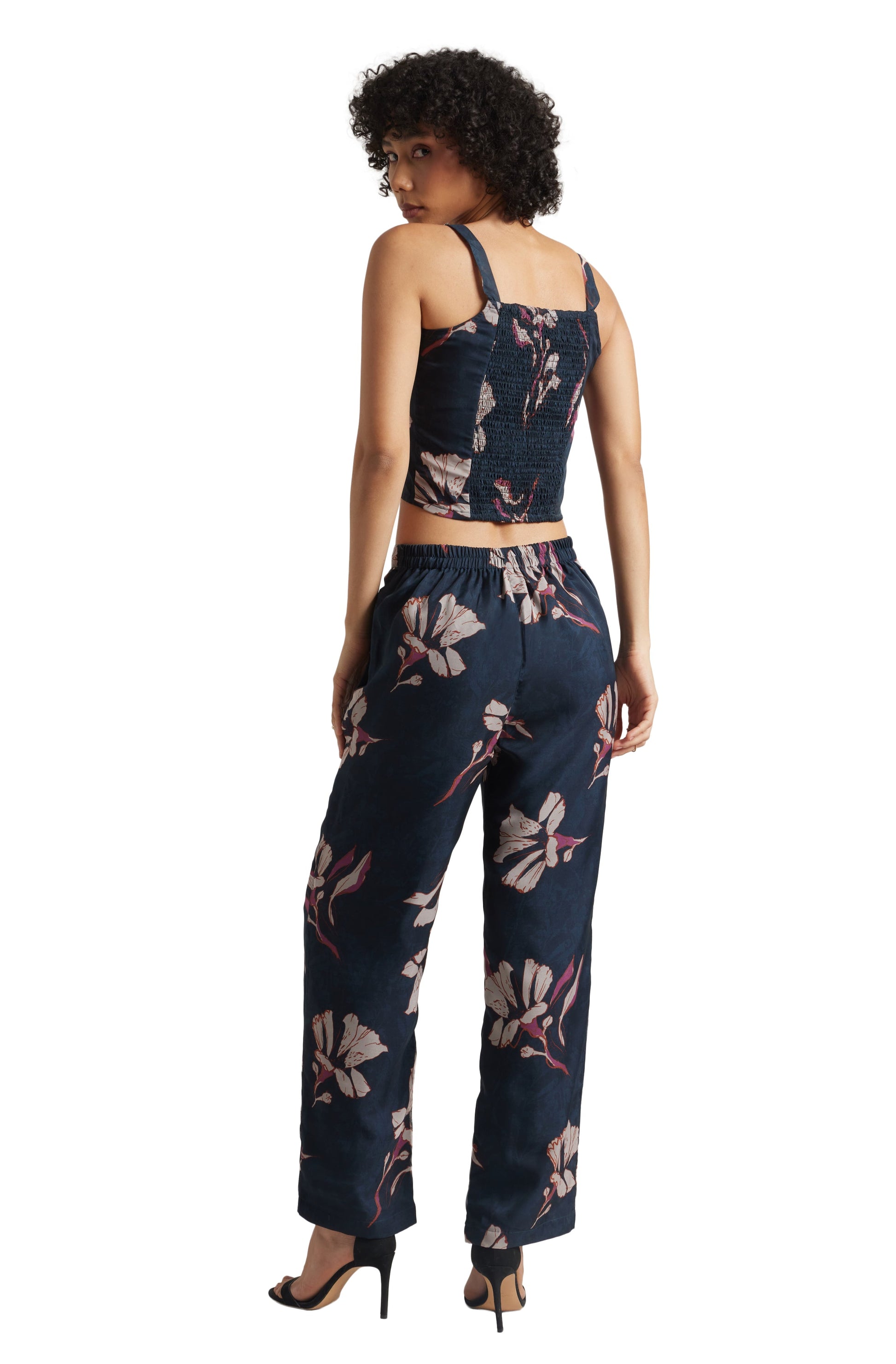 Zaccai Women's Navy Organza Floral Co-ord Set - Swadesiicart