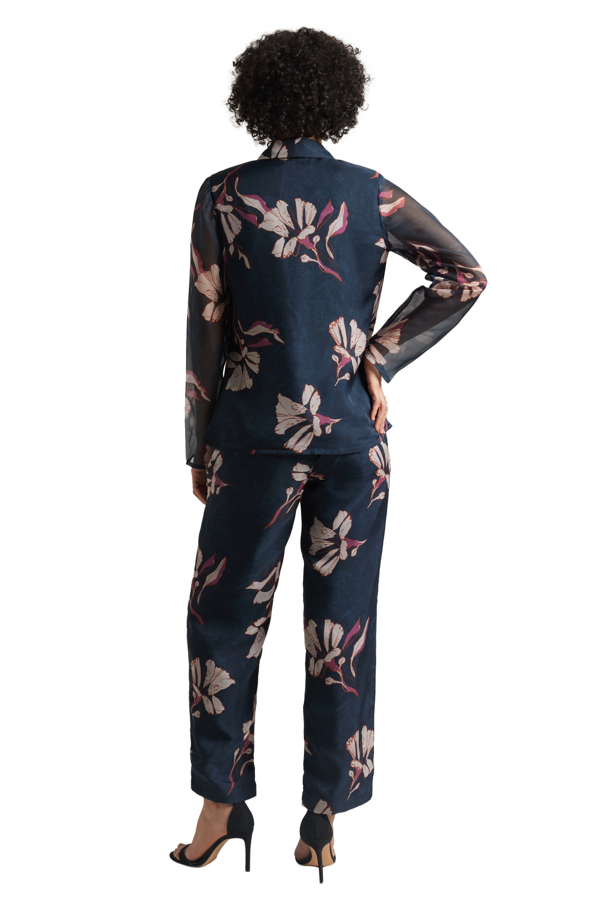 Zaccai Women's Navy Organza Floral Co-ord Set - Swadesiicart