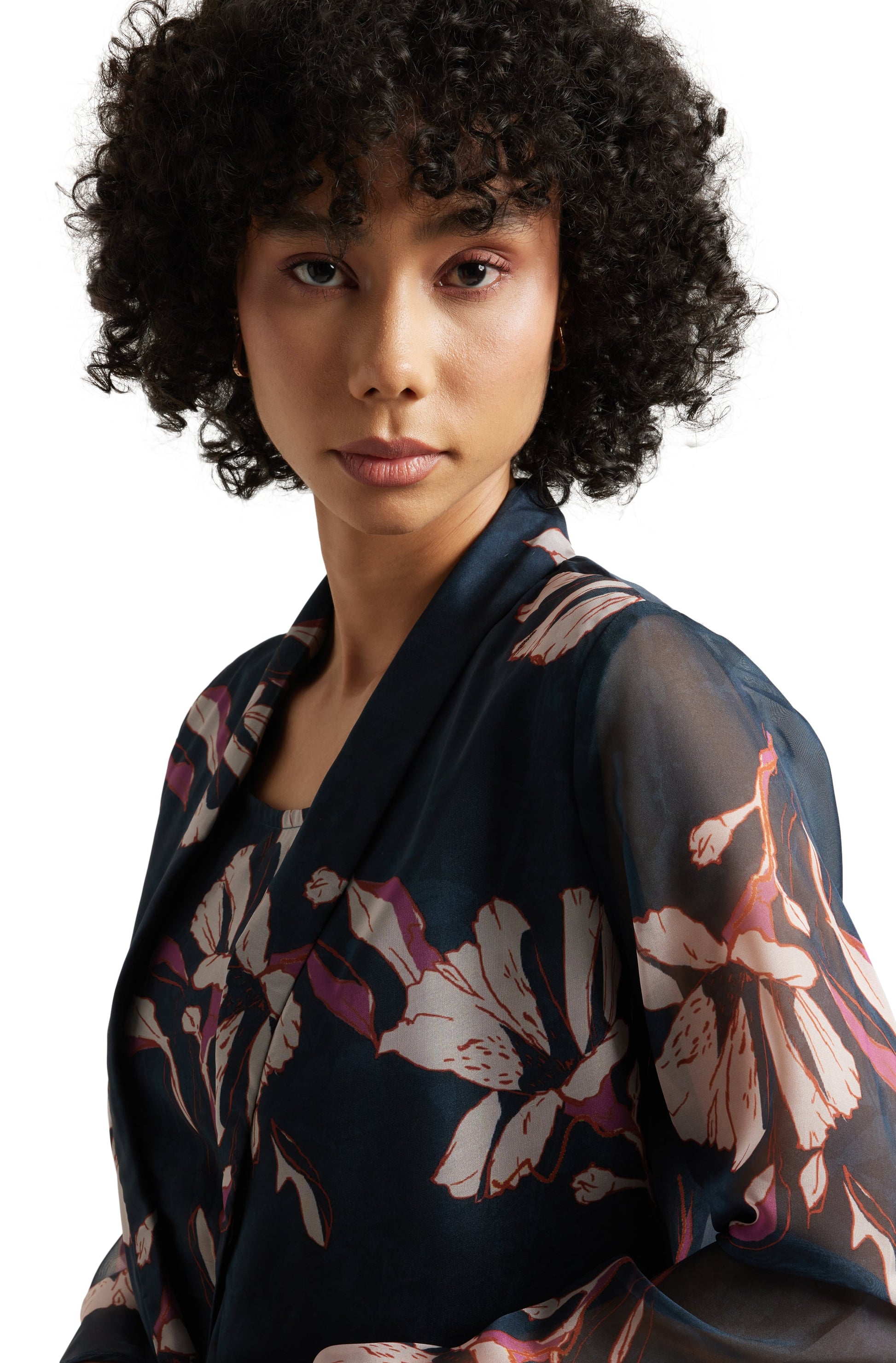 Zaccai Women's Navy Organza Floral Co-ord Set - Swadesiicart