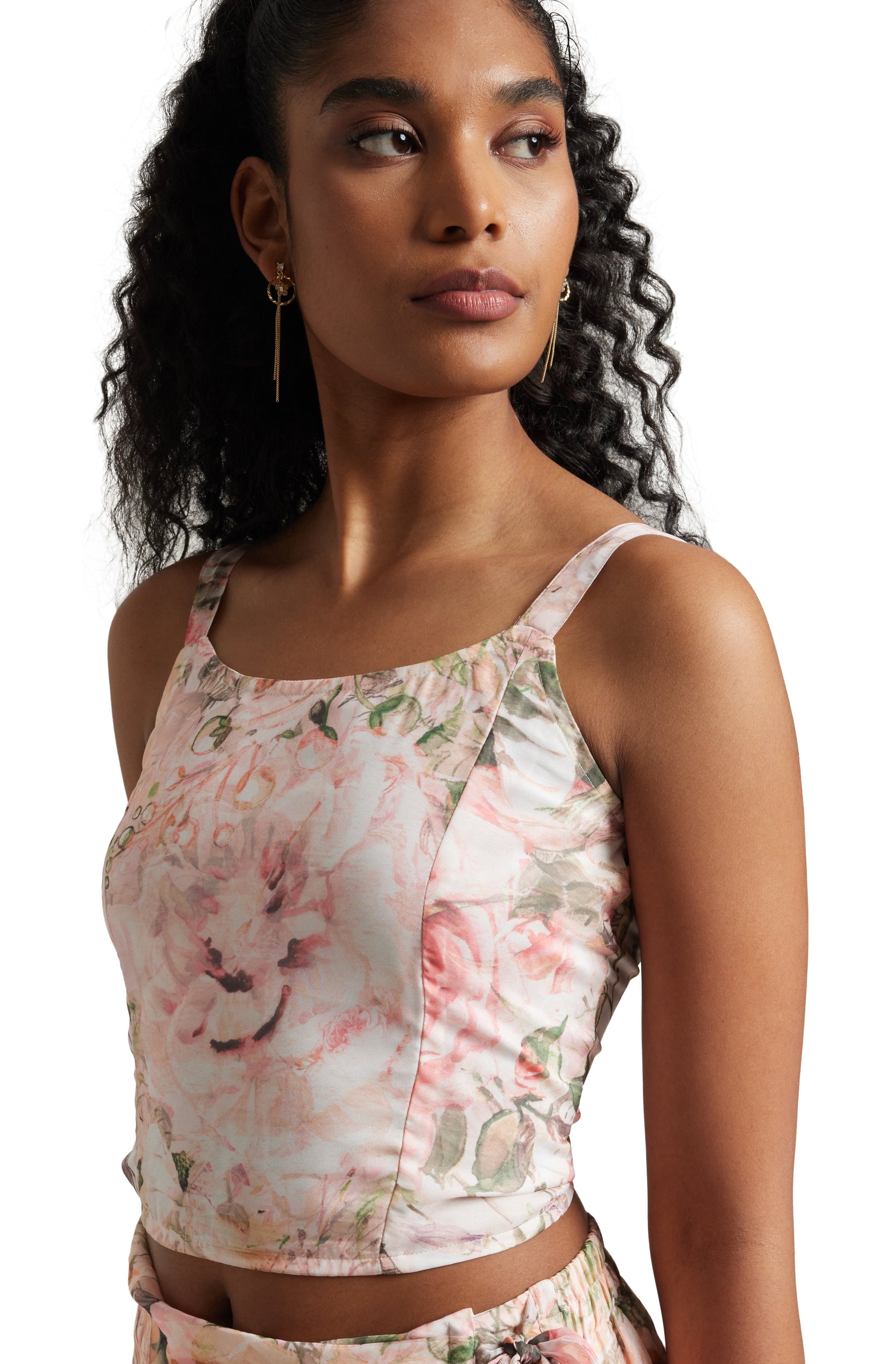 Zaccai Women's Beige Organza Floral Co-ord Set - Swadesiicart