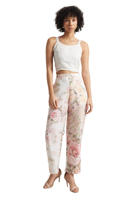 Zaccai Women's Beige Organza Floral Co-ord Set - Swadesiicart