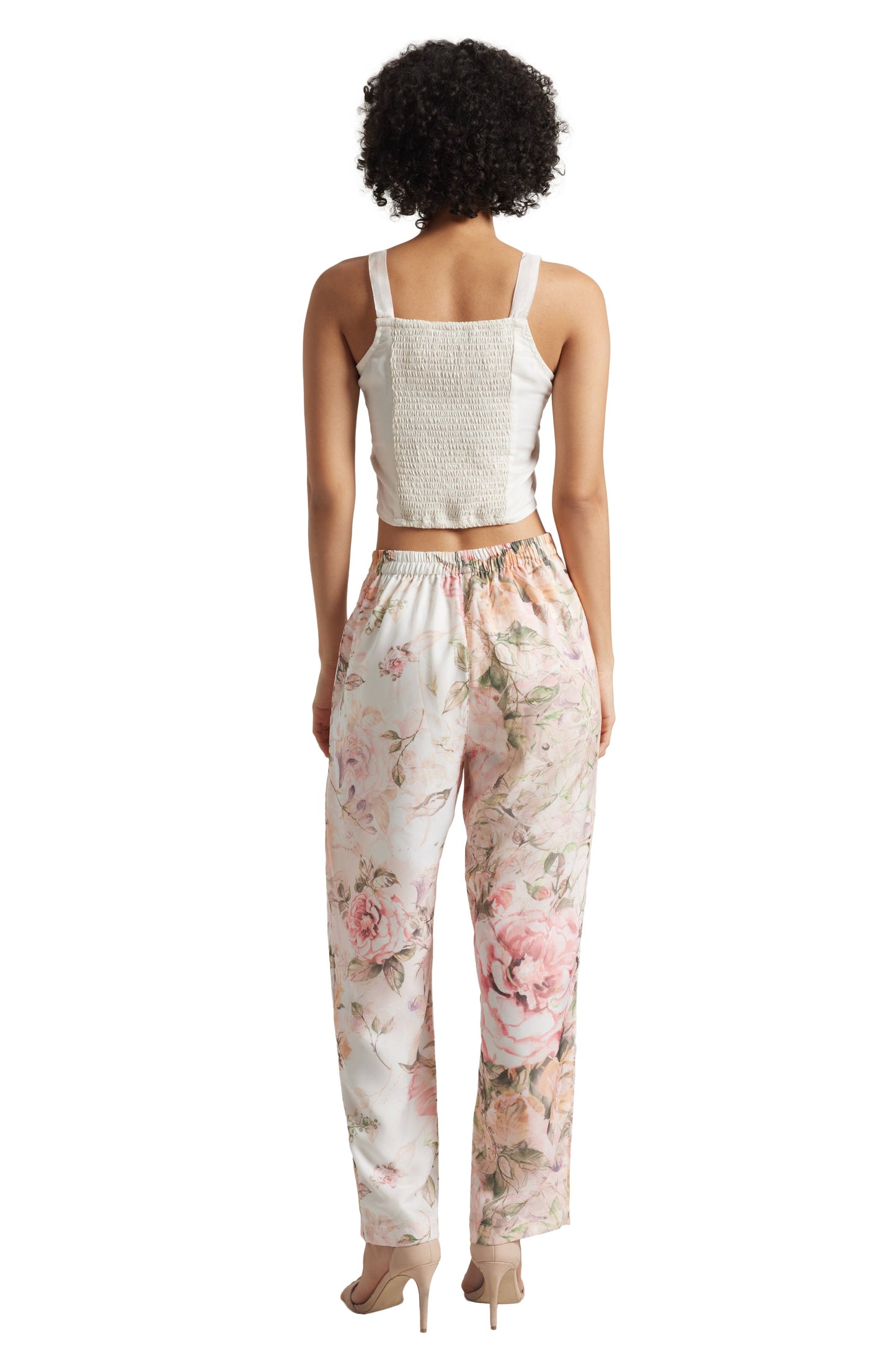 Zaccai Women's Beige Organza Floral Co-ord Set - Swadesiicart