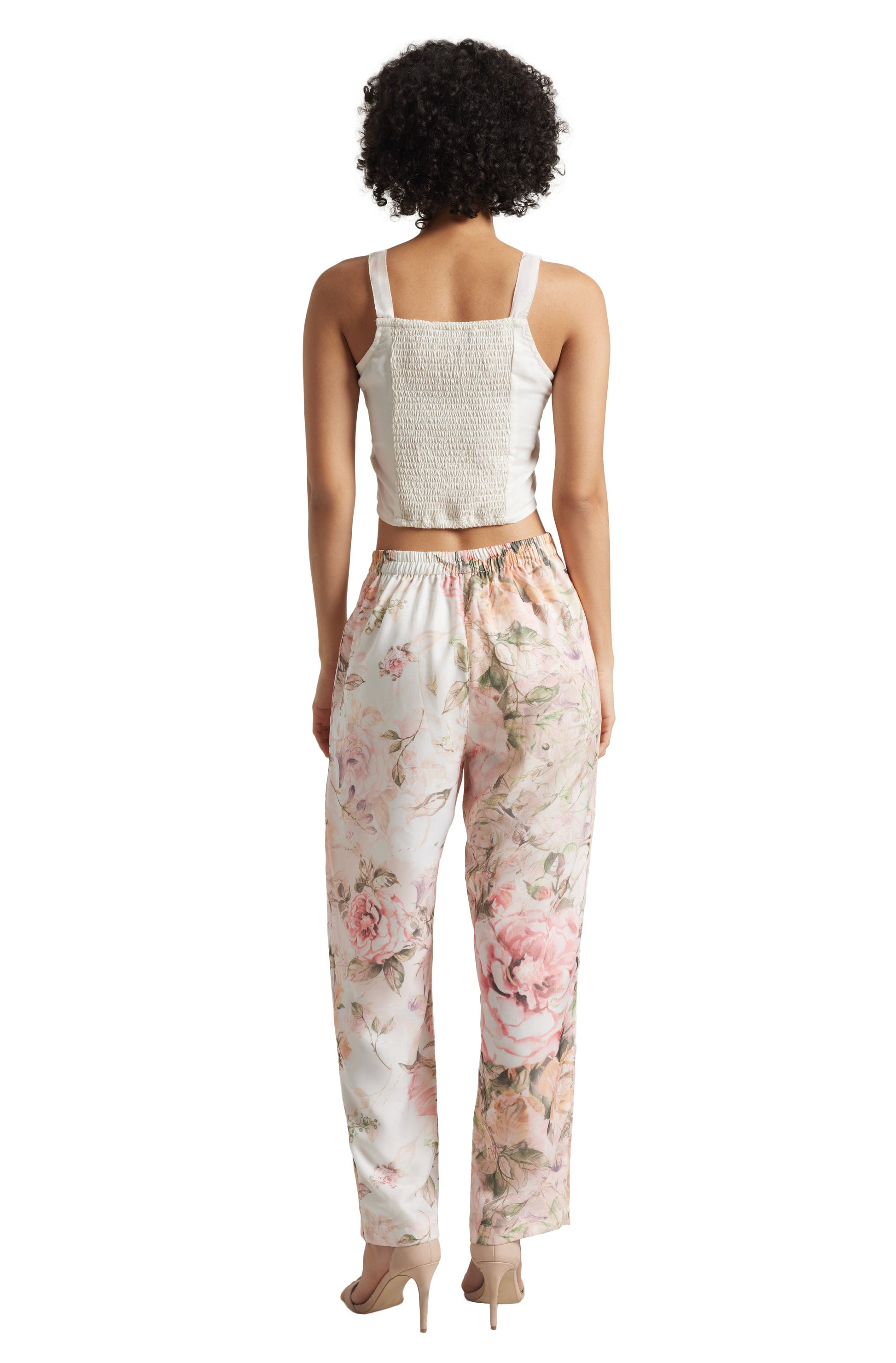 Zaccai Women's Beige Organza Floral Co-ord Set - Swadesiicart