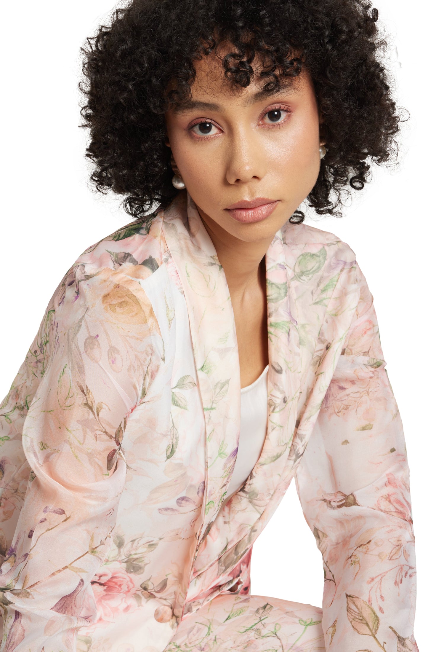 Zaccai Women's Beige Organza Floral Co-ord Set - Swadesiicart