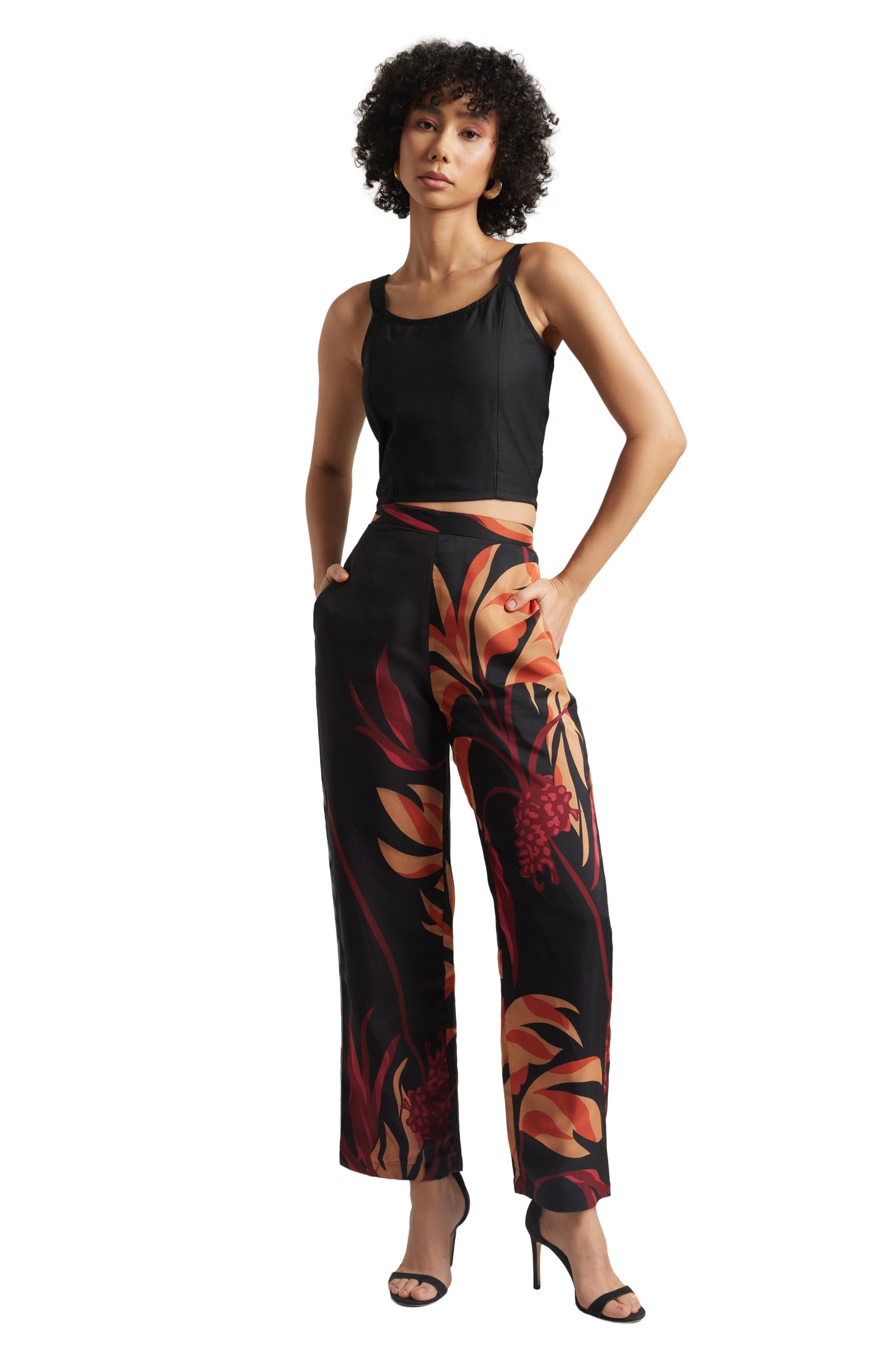 Zaccai Women's Black Organza Abstract Co-ord Set - Swadesiicart
