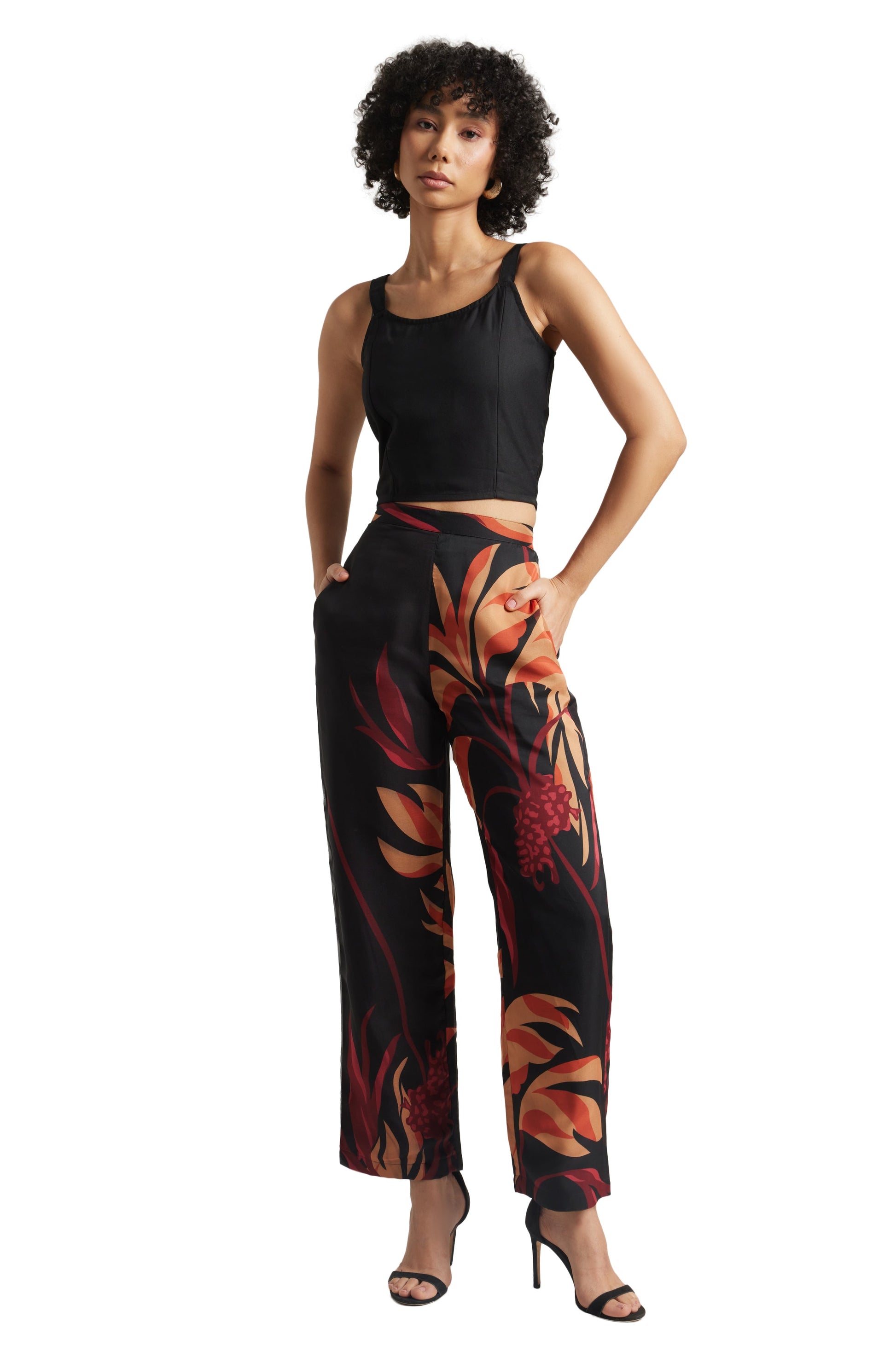 Zaccai Women's Black Organza Abstract Co-ord Set - Swadesiicart