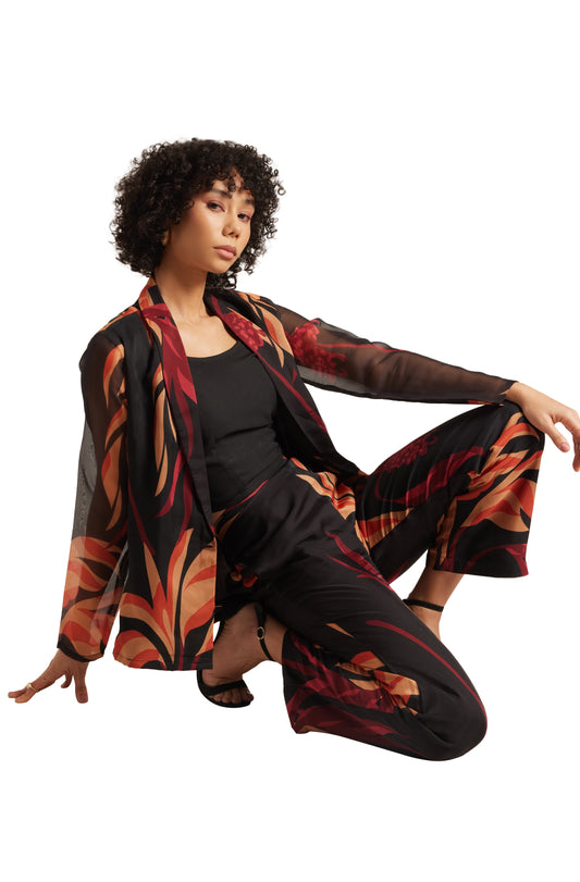 Zaccai Women's Black Organza Abstract Co-ord Set - Swadesiicart