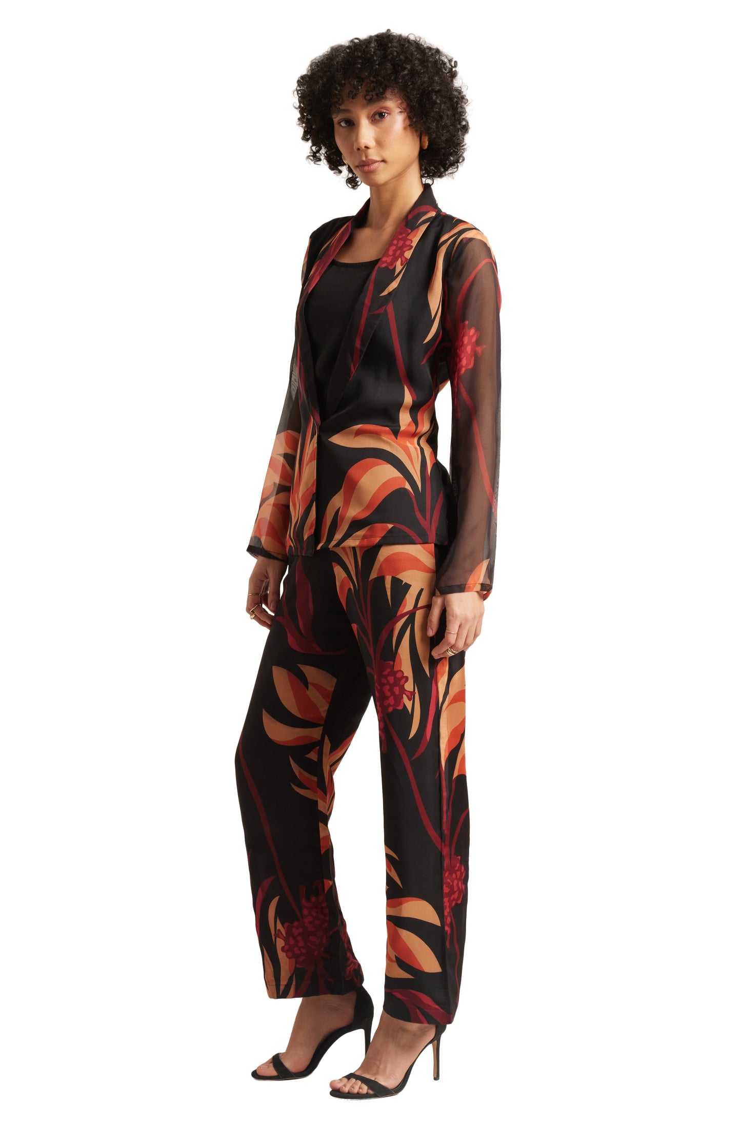 Zaccai Women's Black Organza Abstract Co-ord Set - Swadesiicart