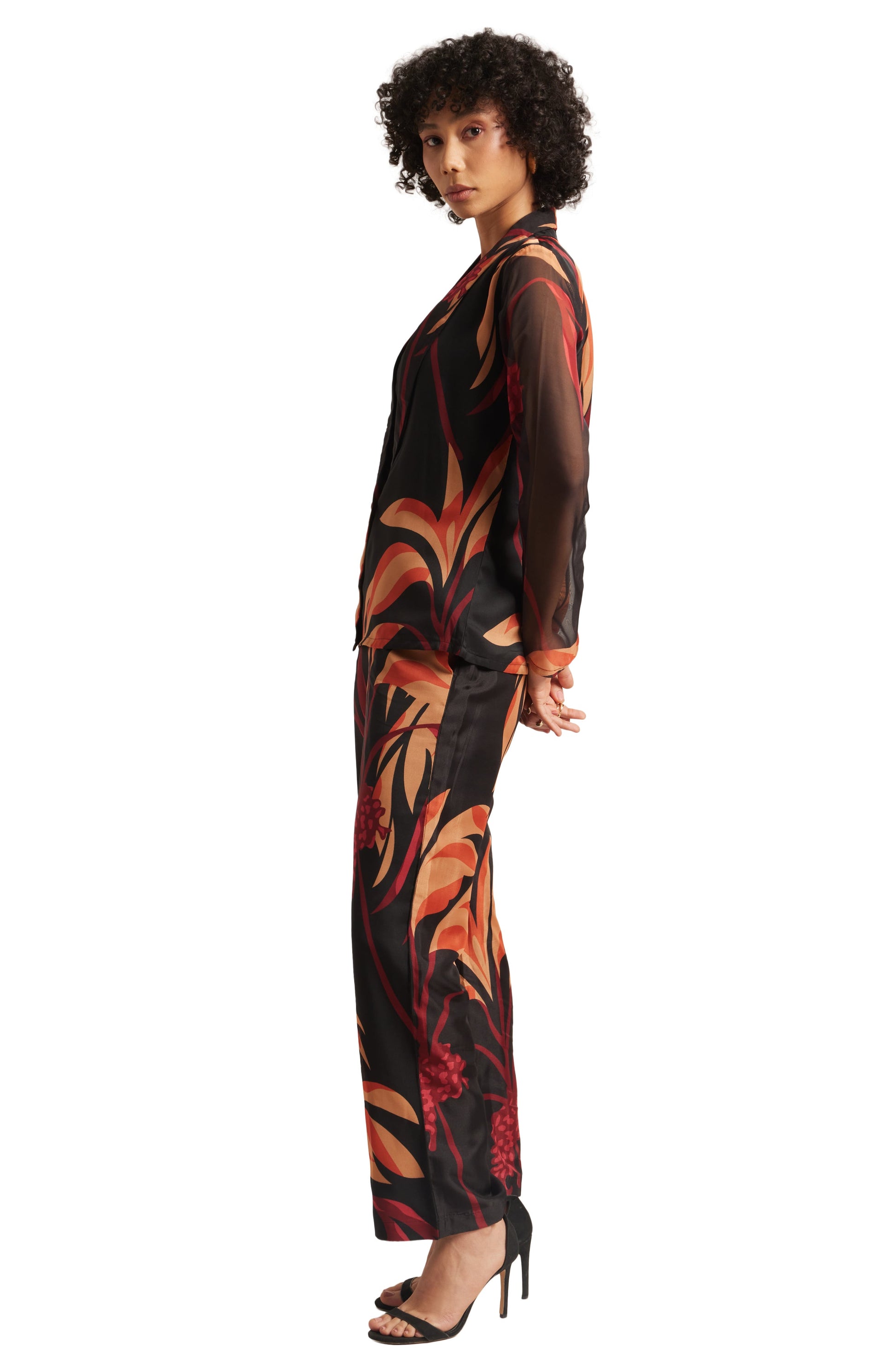 Zaccai Women's Black Organza Abstract Co-ord Set - Swadesiicart
