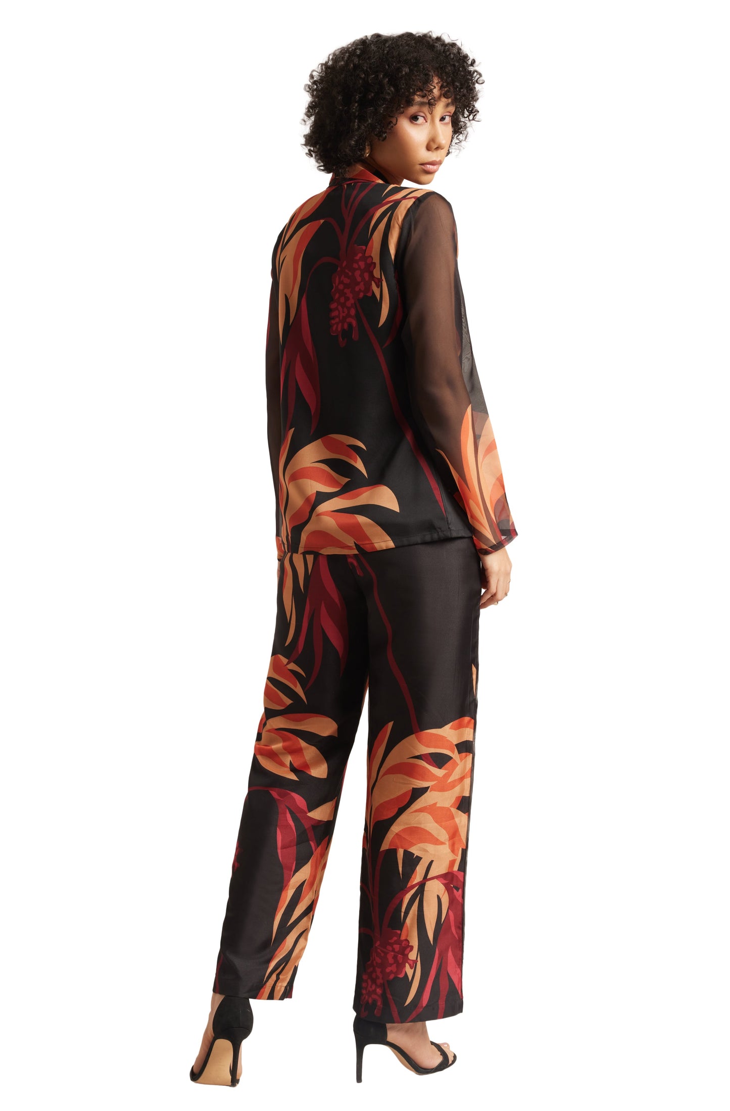 Zaccai Women's Black Organza Abstract Co-ord Set - Swadesiicart