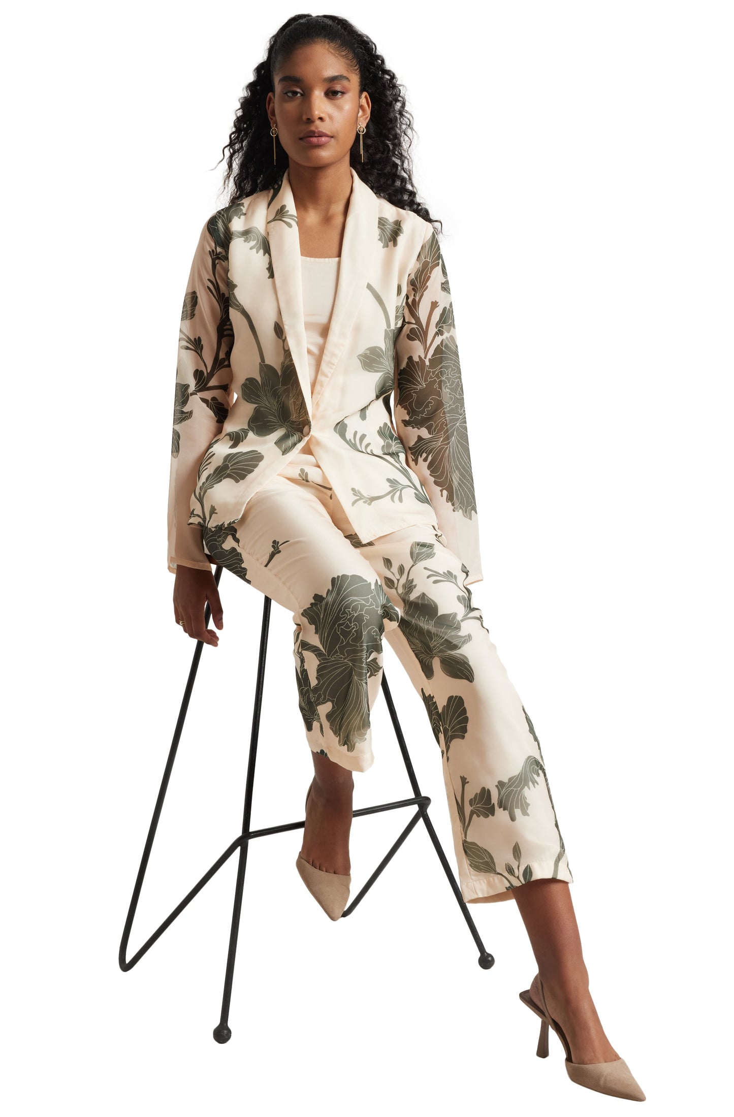 Zaccai Women's Cream Organza Floral Co-ord Set - Swadesiicart