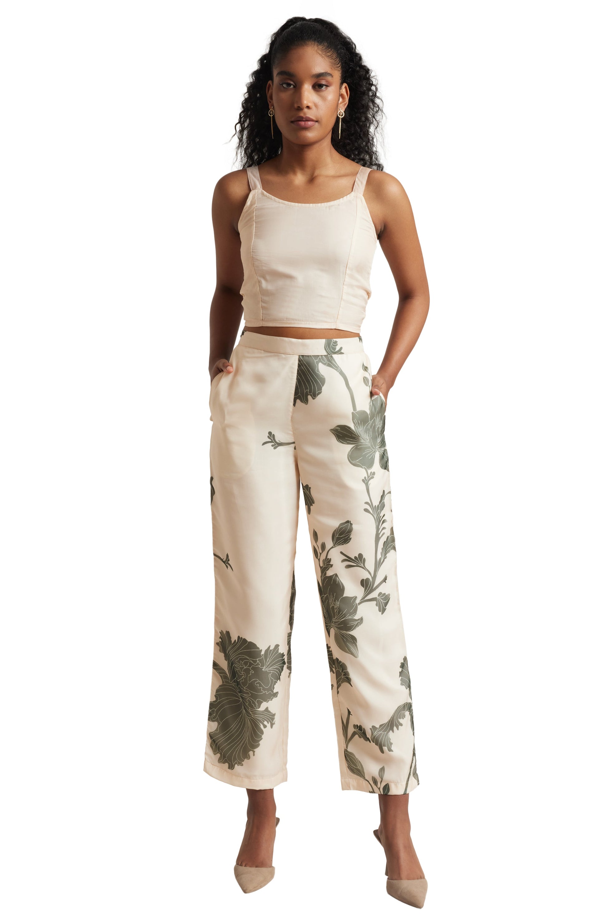 Zaccai Women's Cream Organza Floral Co-ord Set - Swadesiicart