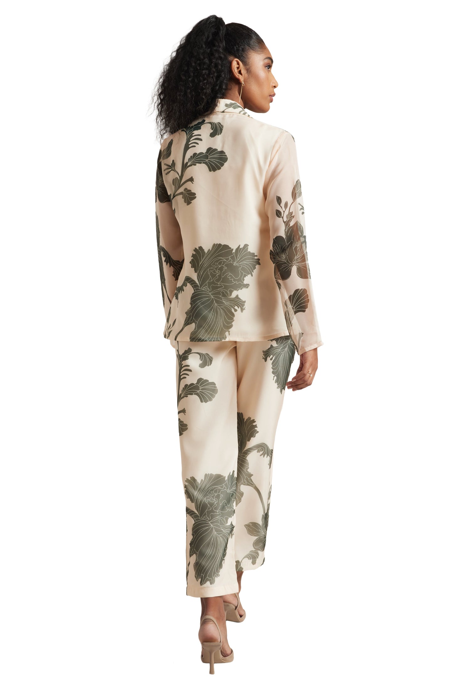 Zaccai Women's Cream Organza Floral Co-ord Set - Swadesiicart