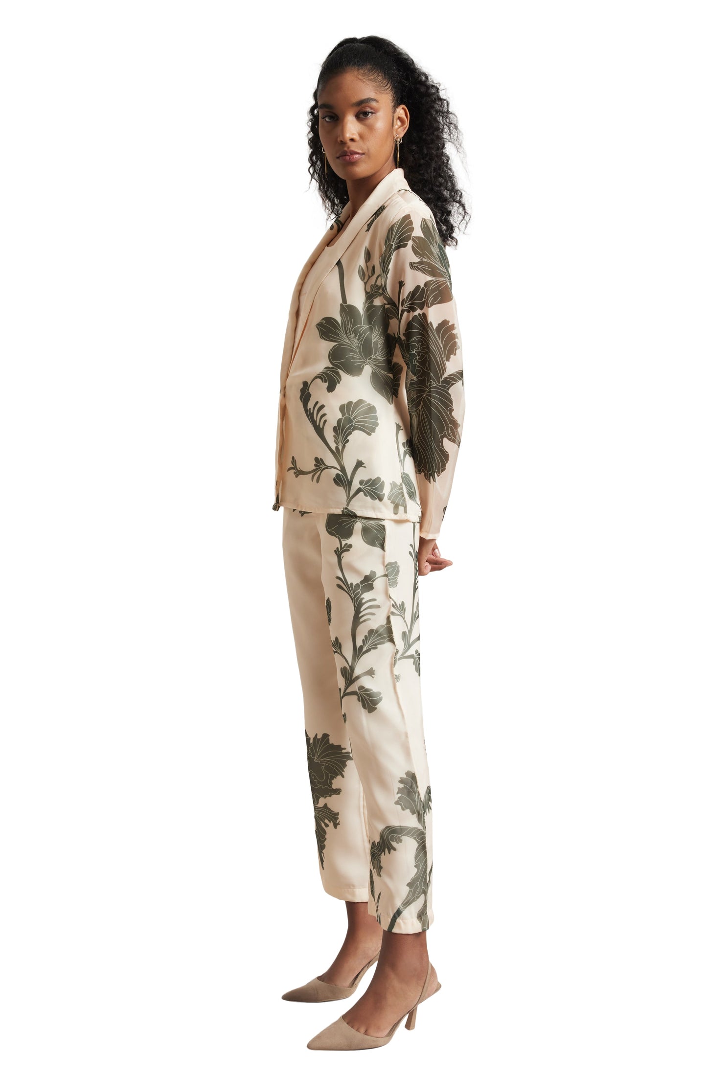 Zaccai Women's Cream Organza Floral Co-ord Set - Swadesiicart