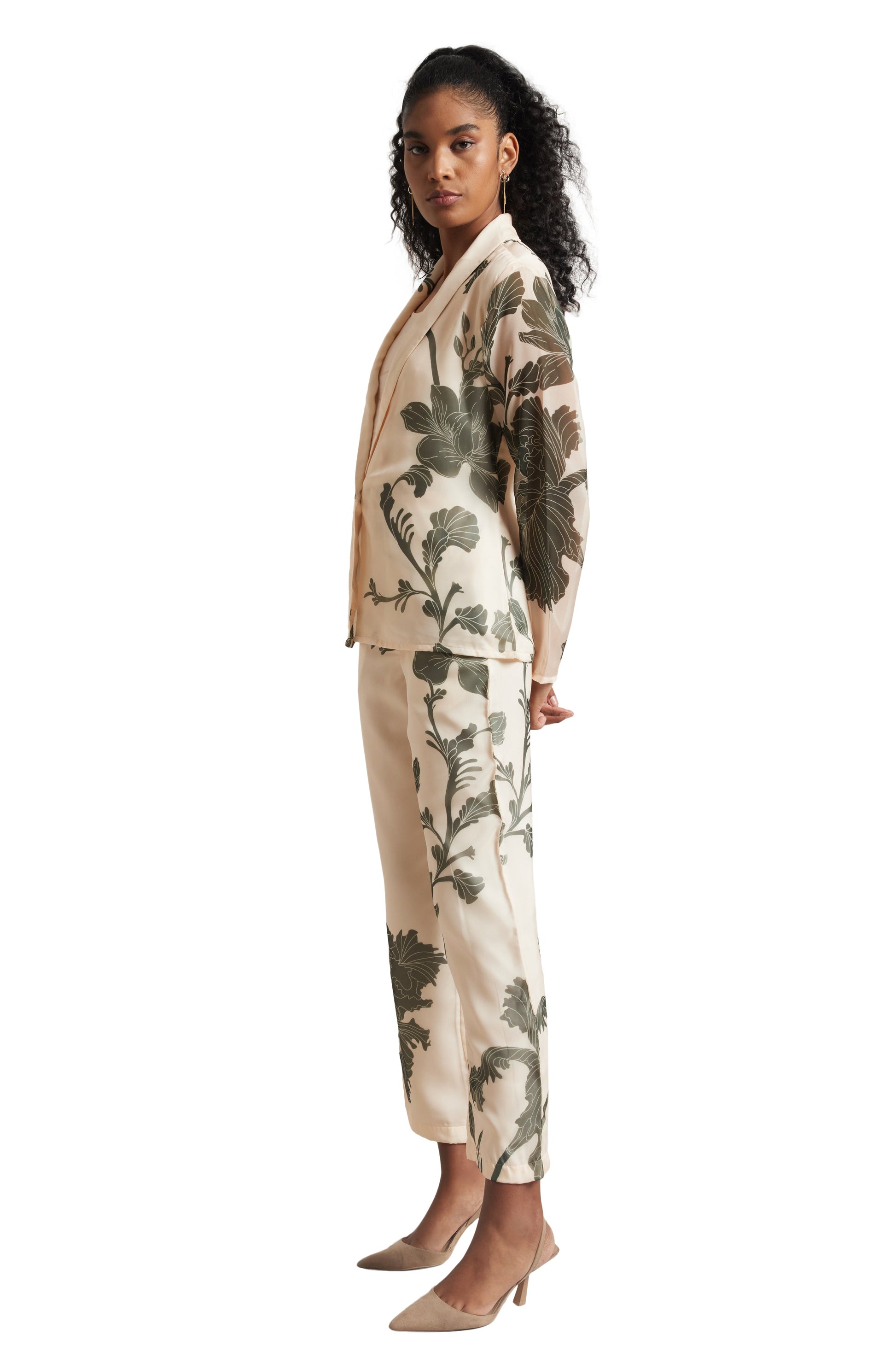 Zaccai Women's Cream Organza Floral Co-ord Set - Swadesiicart