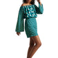 Zaccai Women's Teal Georgette Geometric Co-ord Set - Swadesiicart