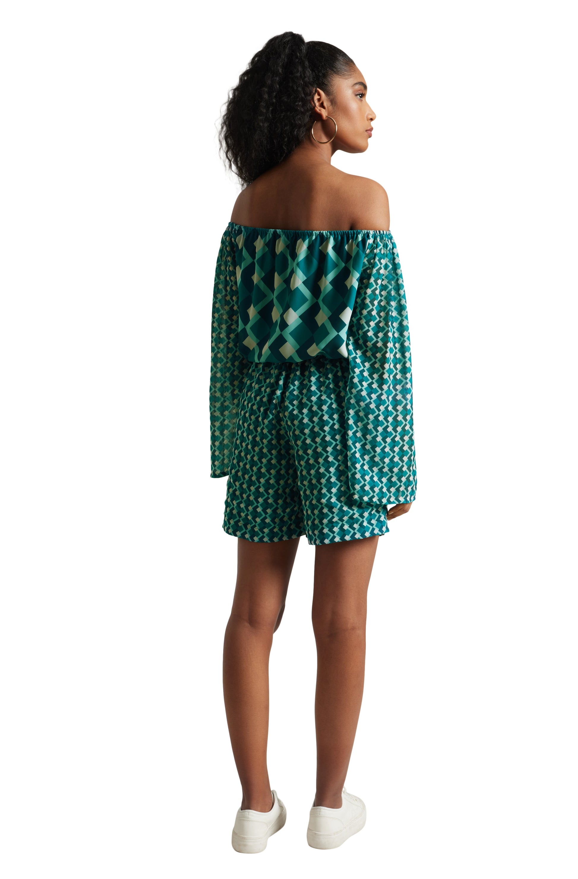 Zaccai Women's Teal Georgette Geometric Co-ord Set - Swadesiicart