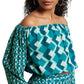 Zaccai Women's Teal Georgette Geometric Co-ord Set - Swadesiicart
