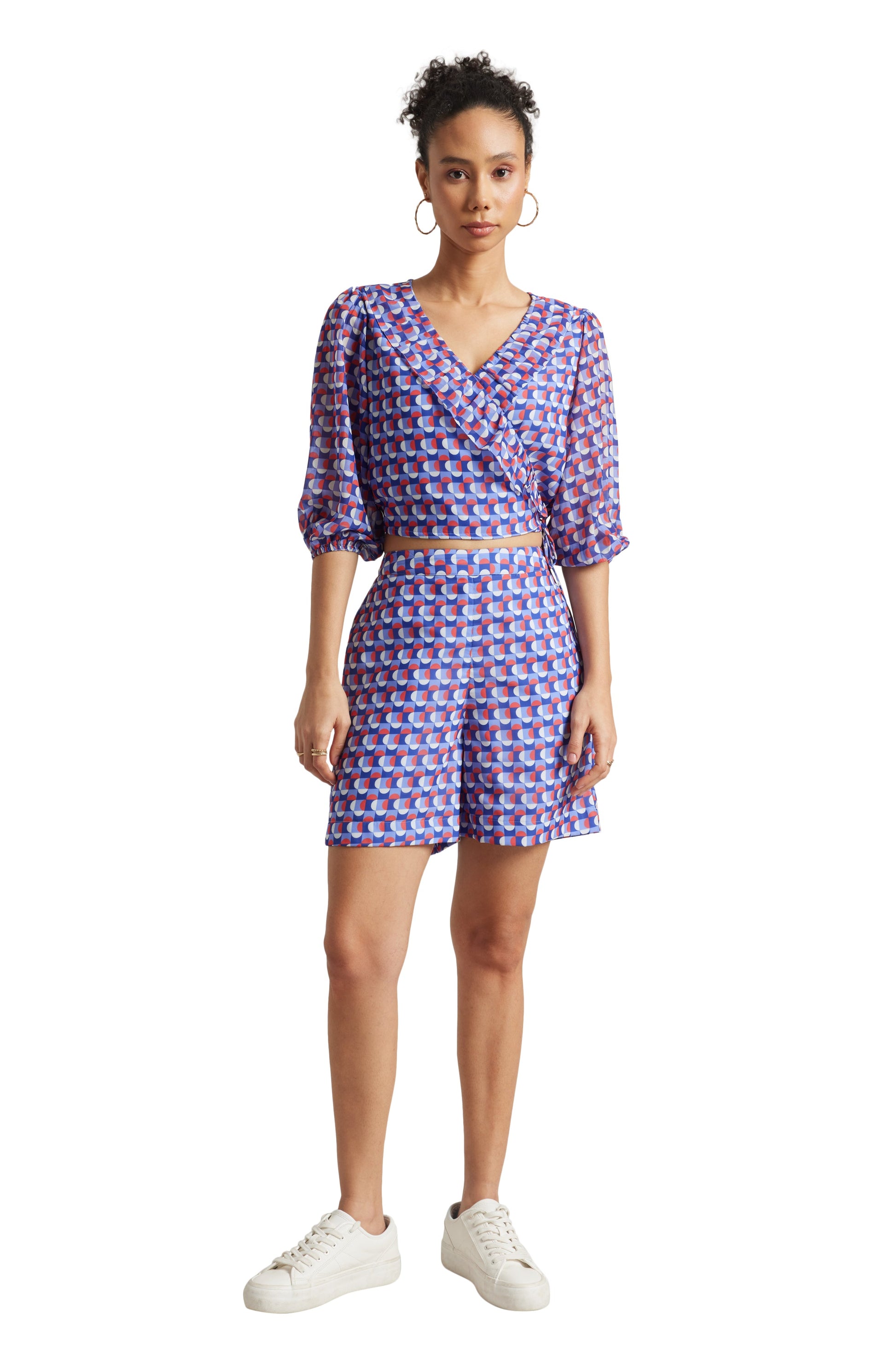 Zaccai Women's Purple Georgette Geometric Co-ord Set - Swadesiicart