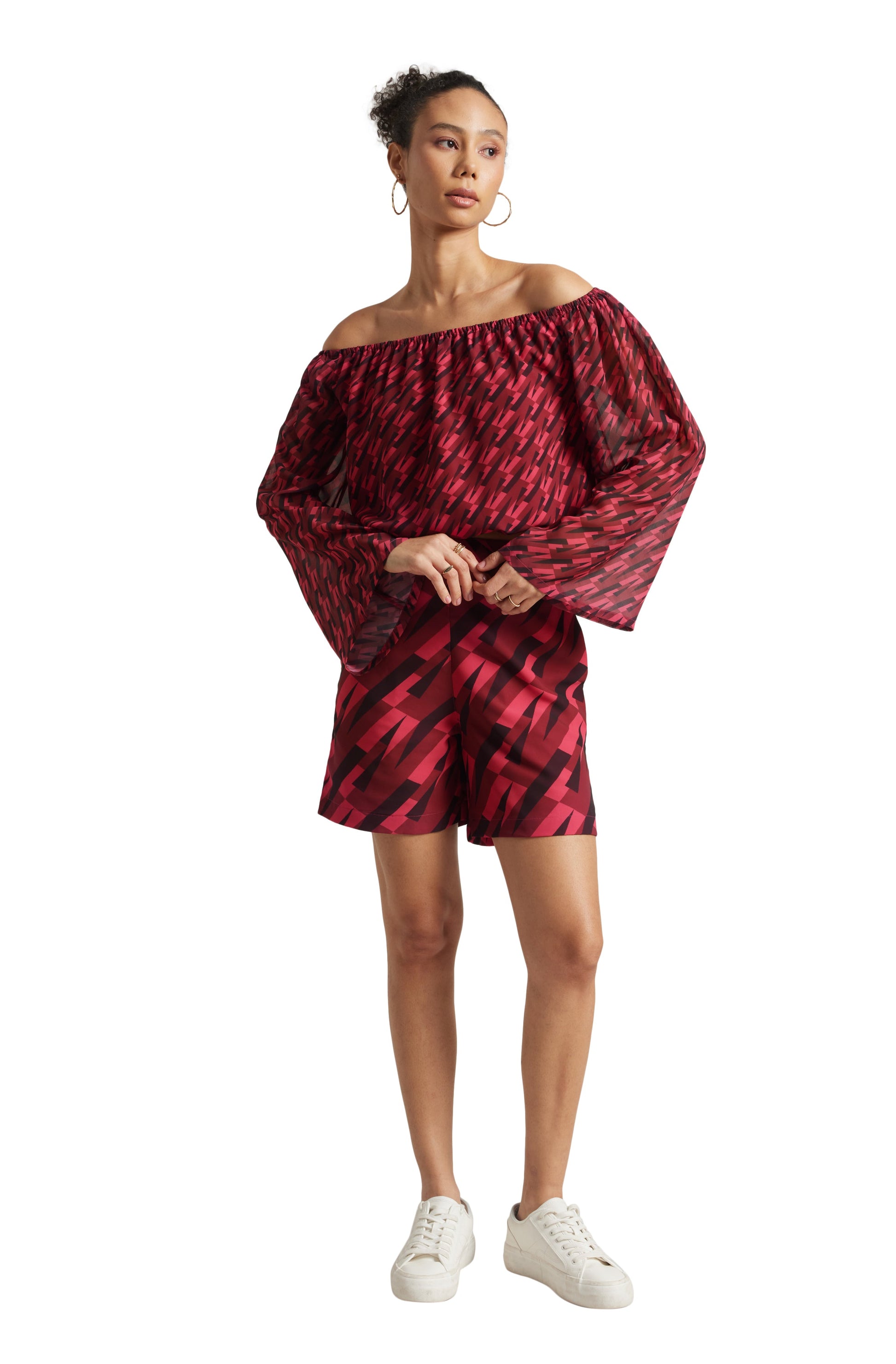 Zaccai Women's Pink Georgette Geometric Co-ord Set - Swadesiicart