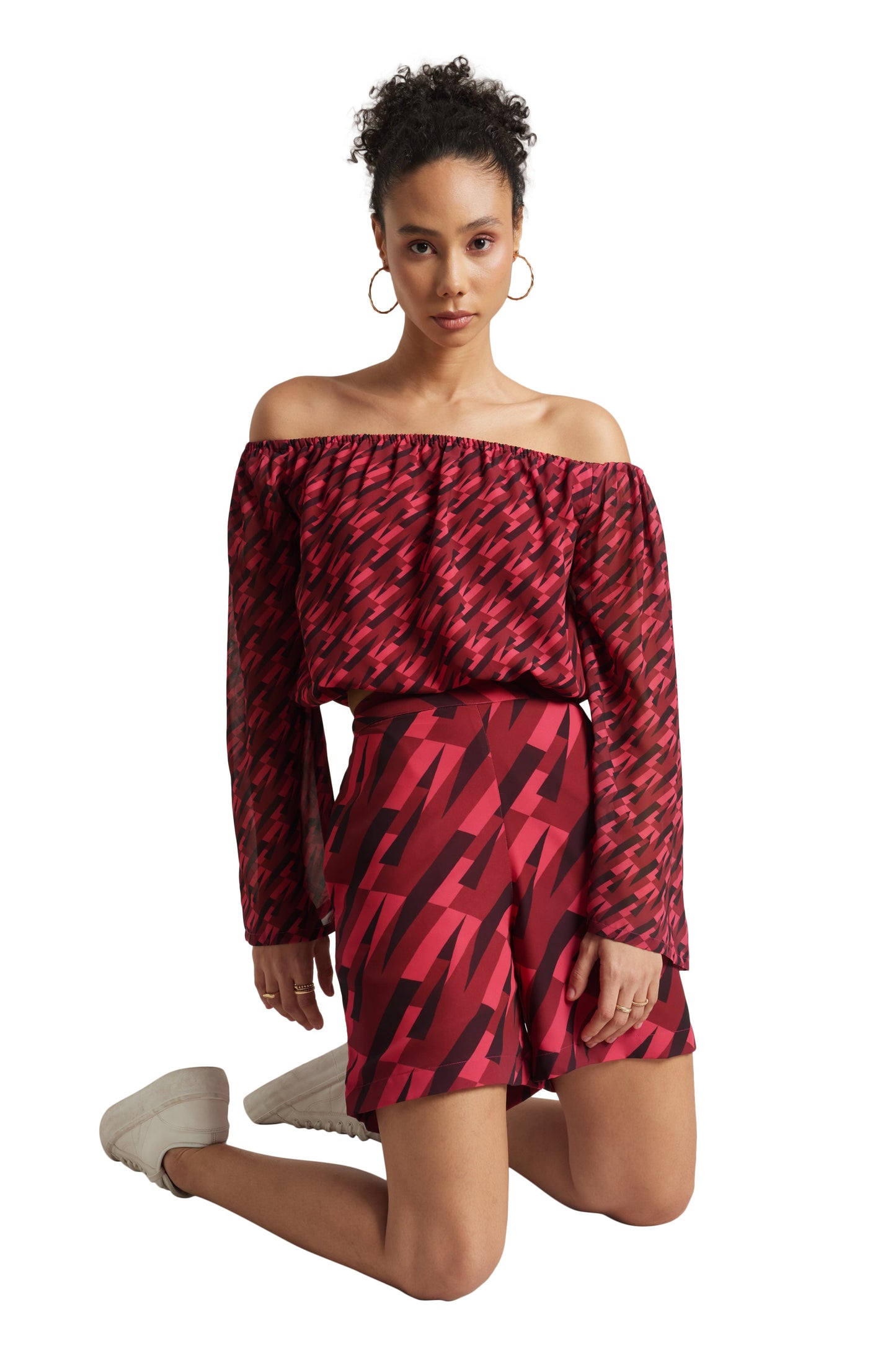 Zaccai Women's Pink Georgette Geometric Co-ord Set - Swadesiicart