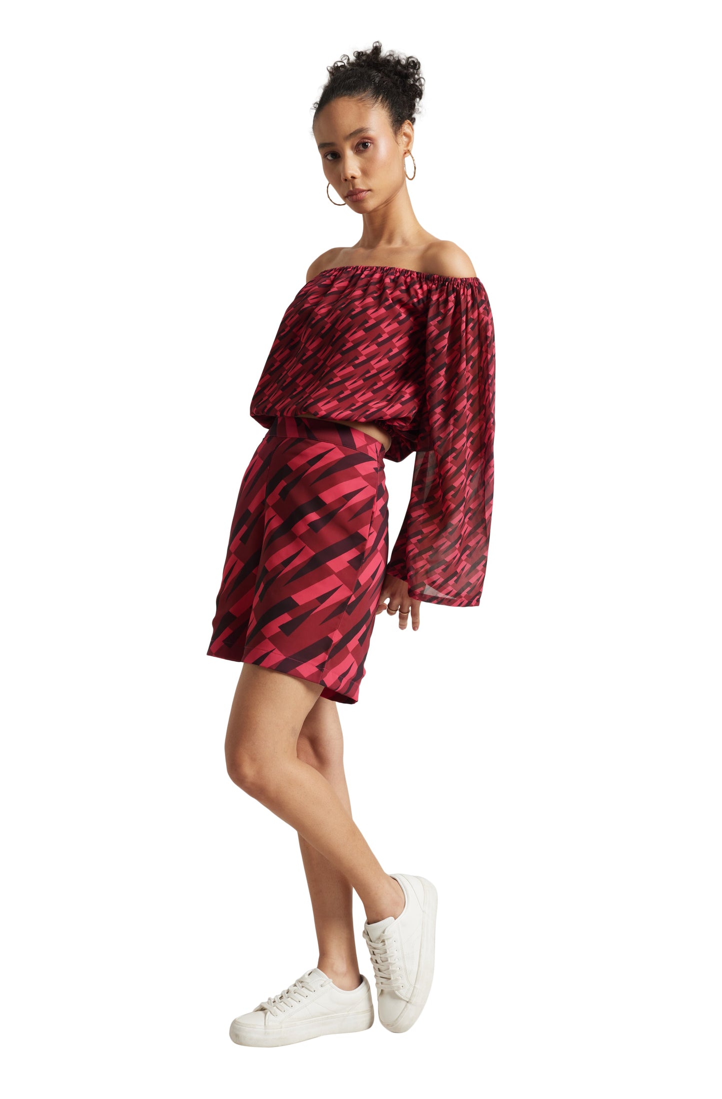 Zaccai Women's Pink Georgette Geometric Co-ord Set - Swadesiicart