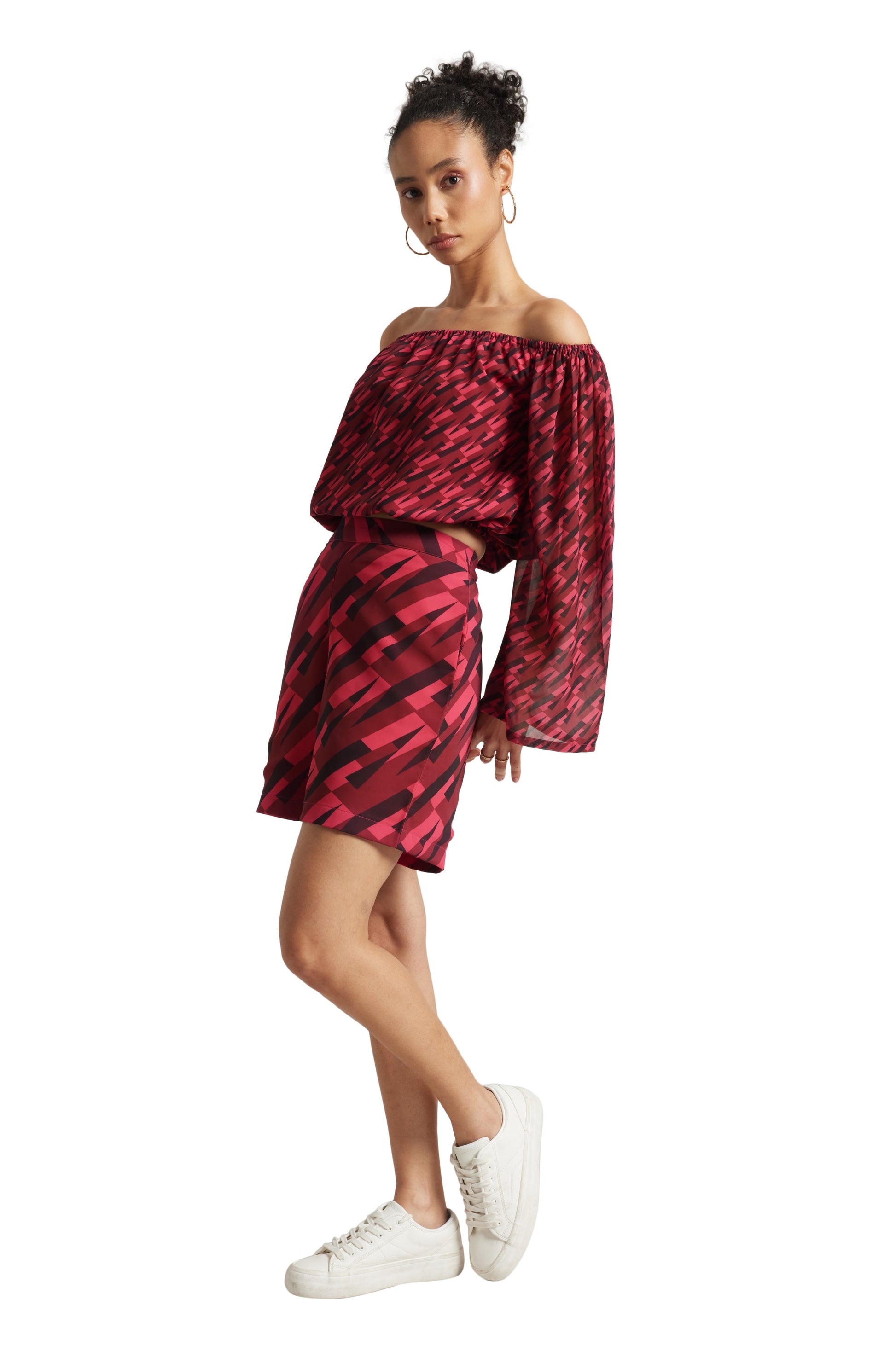 Zaccai Women's Pink Georgette Geometric Co-ord Set - Swadesiicart