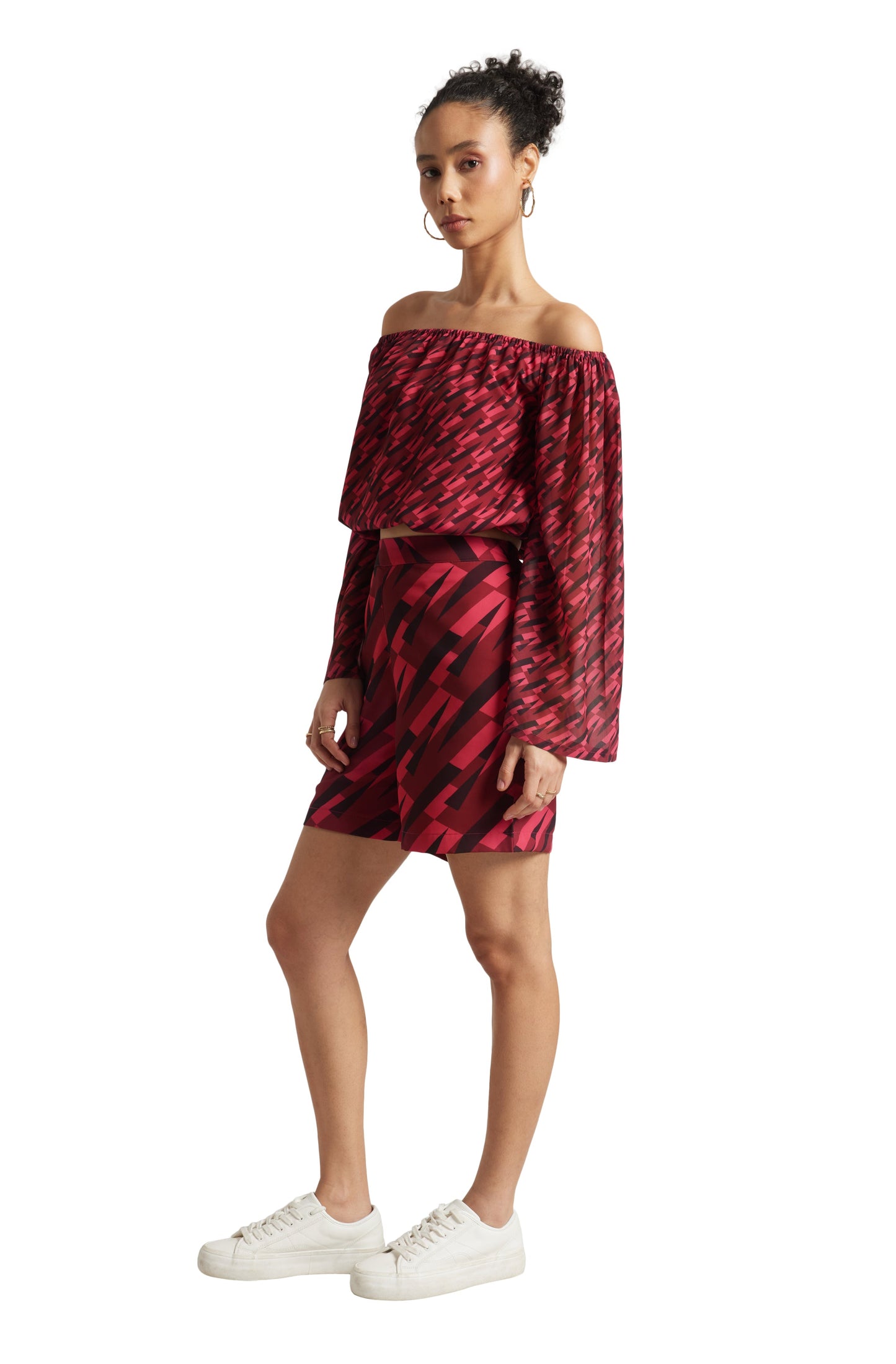 Zaccai Women's Pink Georgette Geometric Co-ord Set - Swadesiicart