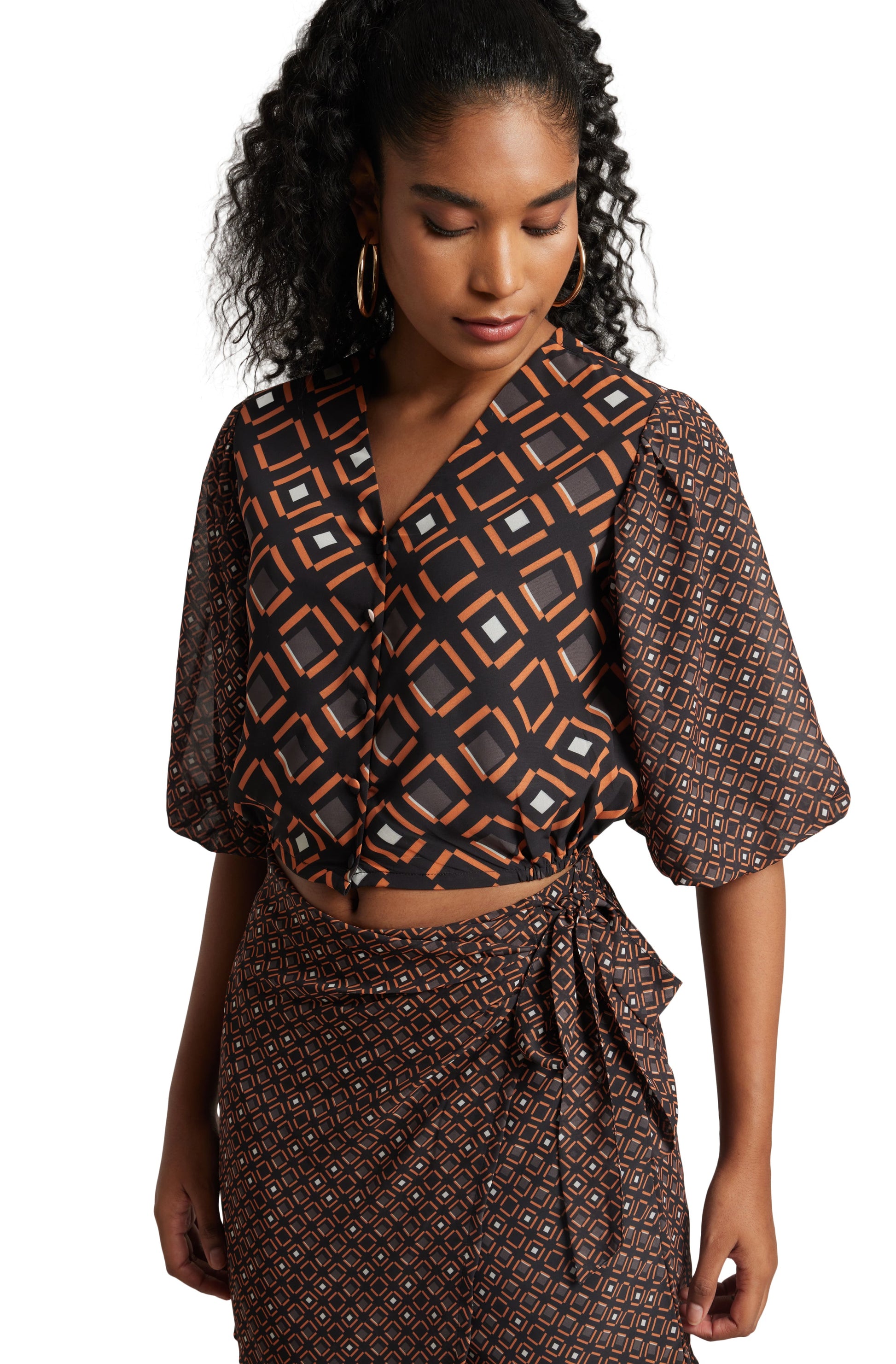 Zaccai Women's Black Georgette Geometric Co-ord Set - Swadesiicart
