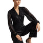 Zaccai Women's Black Poly Elastane Sequined Jumpsuit - Swadesiicart