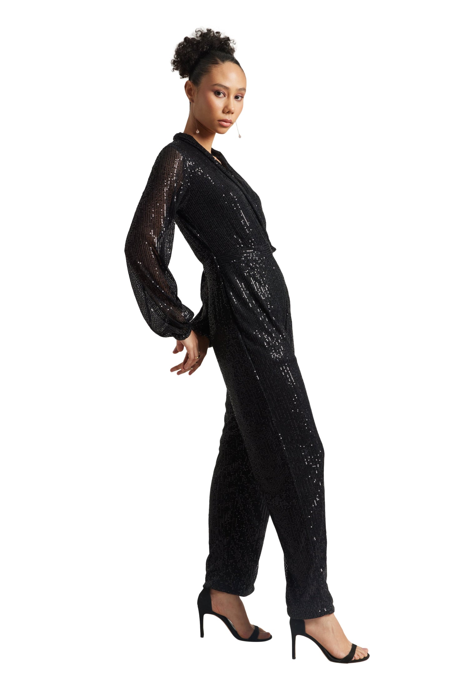 Zaccai Women's Black Poly Elastane Sequined Jumpsuit - Swadesiicart