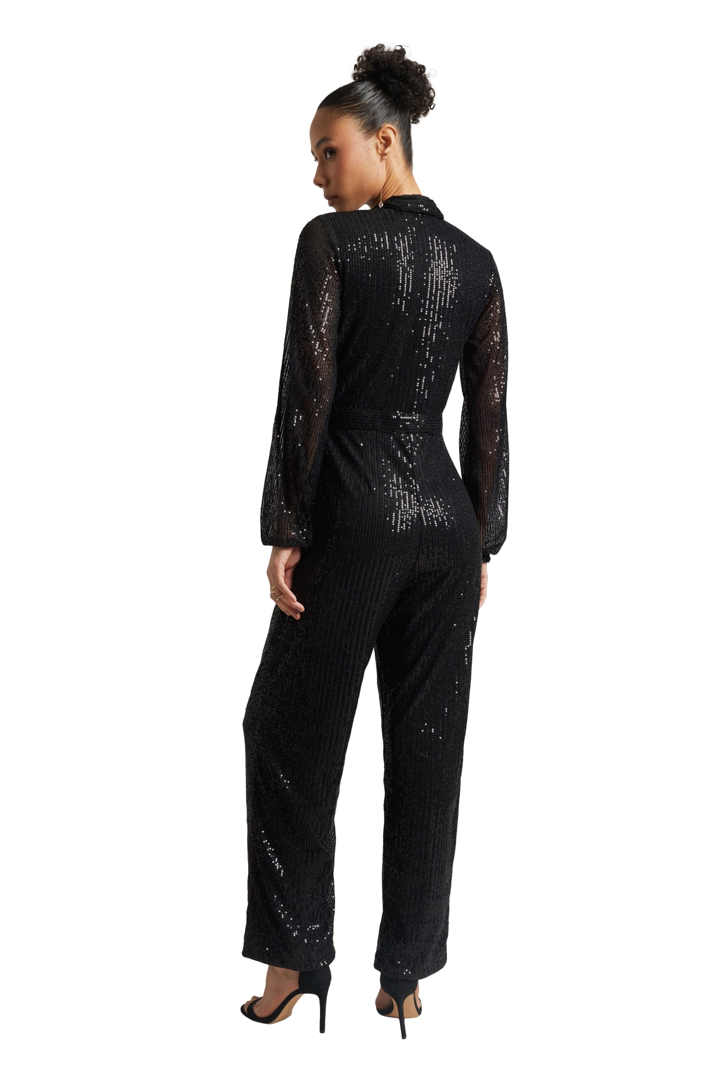 Zaccai Women's Black Poly Elastane Sequined Jumpsuit - Swadesiicart