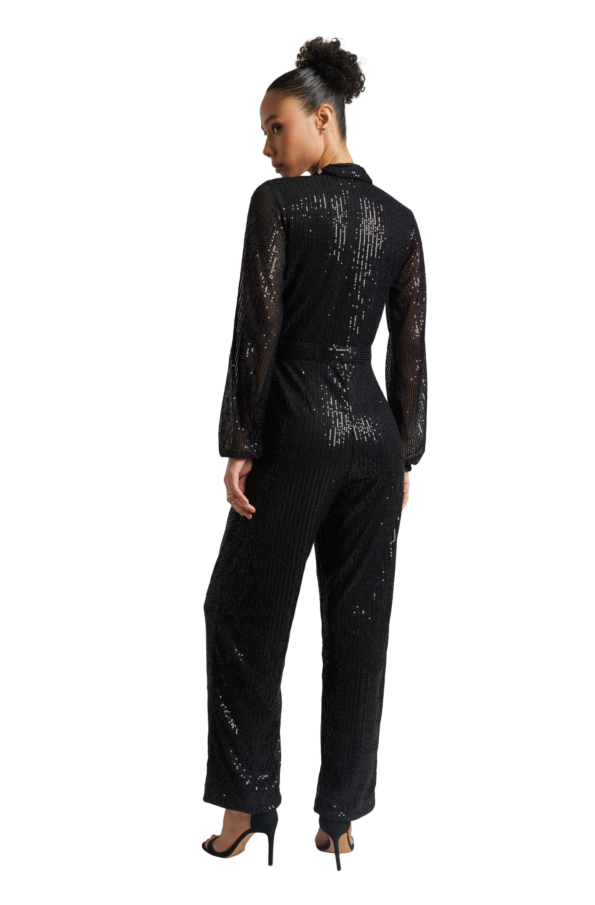 Zaccai Women's Black Poly Elastane Sequined Jumpsuit - Swadesiicart