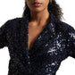 Zaccai Women's Navy Blue Poly Elastane Sequined Co-ord Set - Swadesiicart