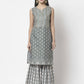 Myshka Women Grey Cotton Blend Printed Sleeveless Round Neck Kurta With Sharara & Dupatta Set | Swadesiicart