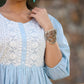 Juniper Women's Blue Cotton Dobby Solid With Embroidered Straight Tunic | Swadesiicart
