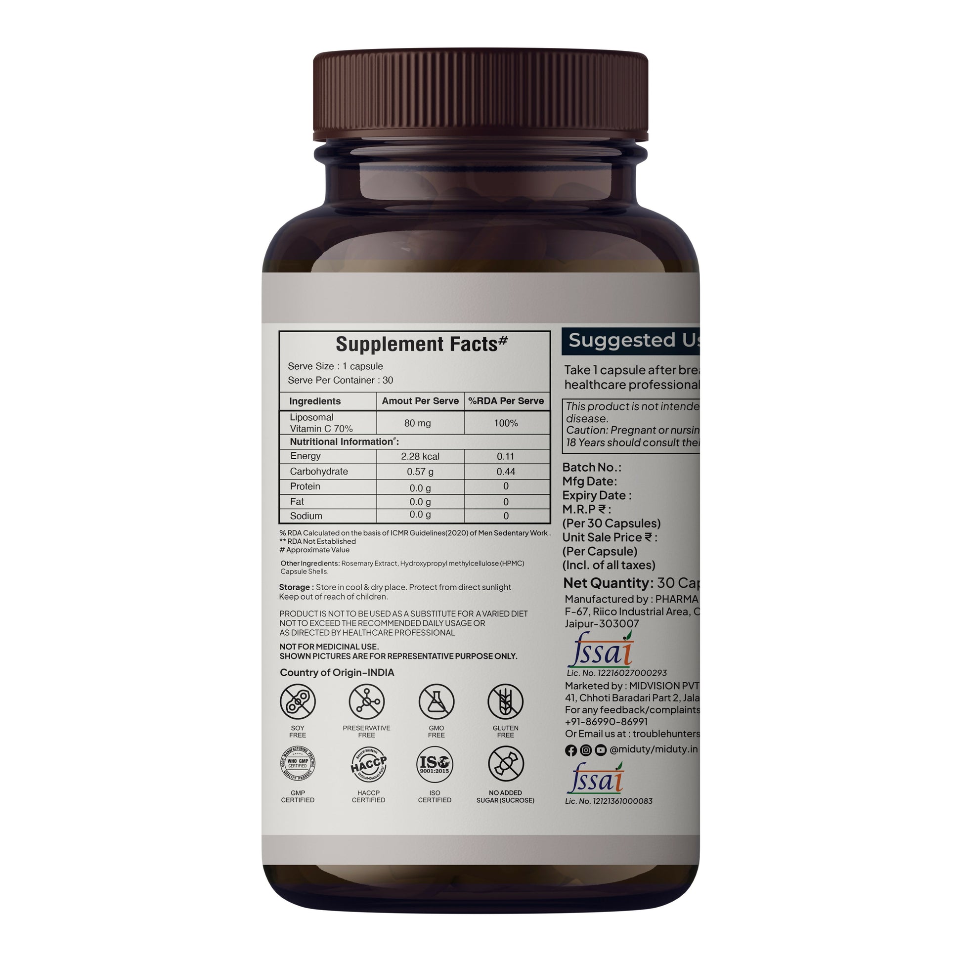 Miduty by Palak Notes Liposomal Vitamin C - Immunity Booster Capsules - Swadesiicart