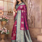 Joban Fashion Magenta Banarasi Soft Silk Woven Saree | Swadesiicart
