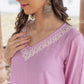 Zibaa Lilac Rayon Chikankari Co-ord Set - Swadesiicart