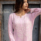 Zibaa Modal Blush Pink Long Chikankari Kurti - Swadesiicart