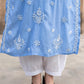 Zibaa Modal Powder Blue Long Chikankari Kurti - Swadesiicart