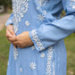 Zibaa Modal Powder Blue Long Chikankari Kurti - Swadesiicart