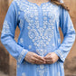 Zibaa Modal Powder Blue Long Chikankari Kurti - Swadesiicart