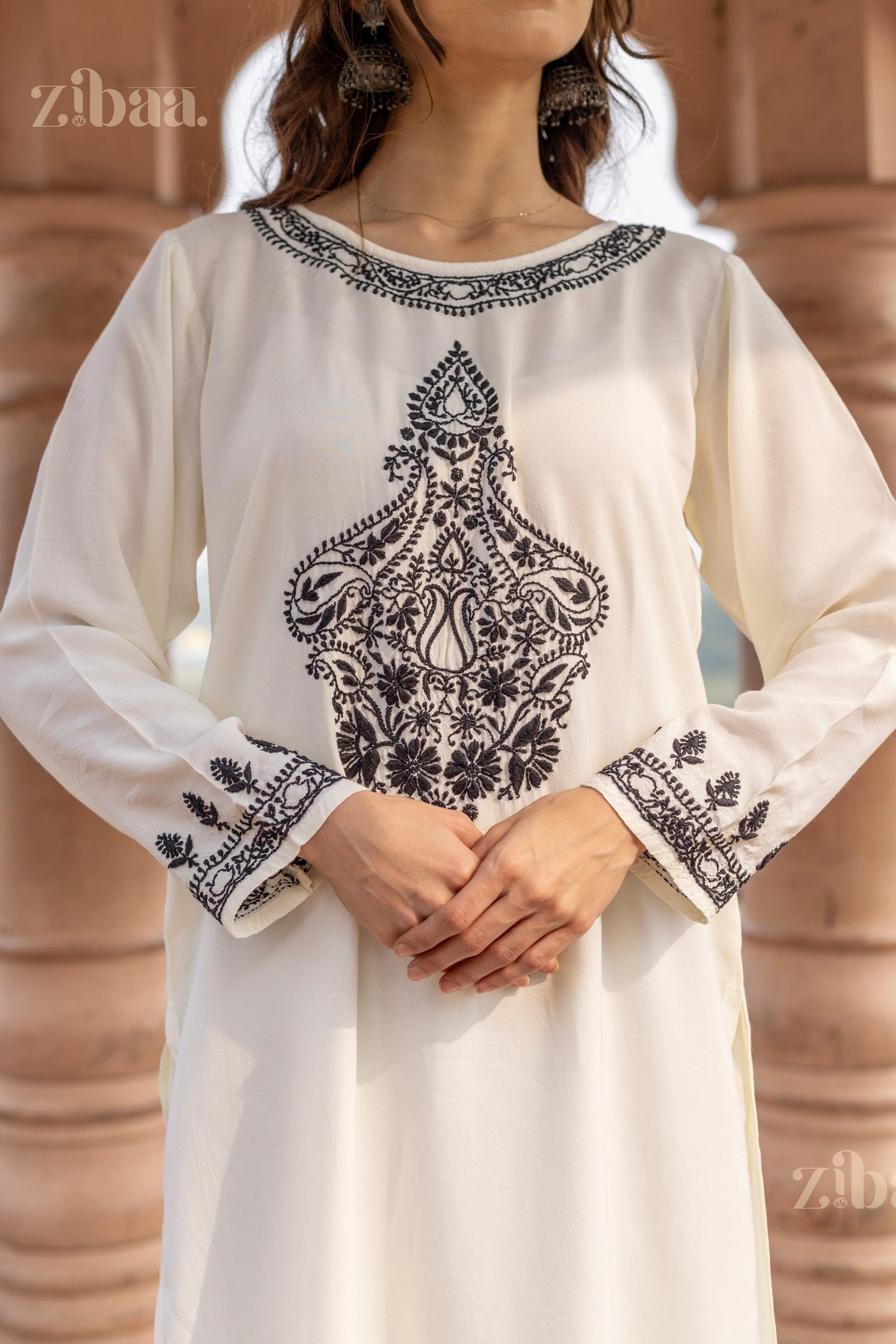 Zibaa Muslin Black & White Chikankari Co-ord Set - Swadesiicart