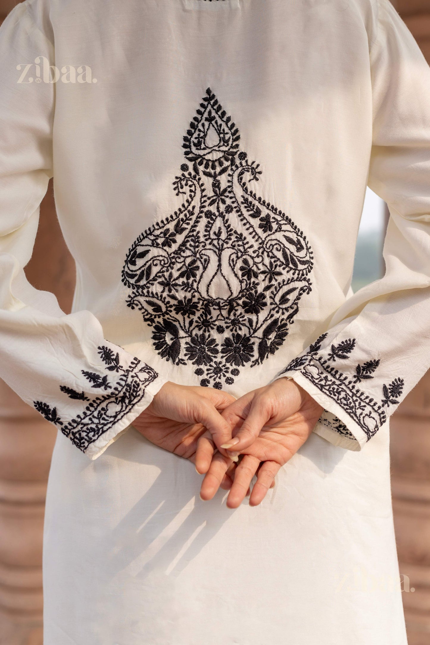 Zibaa Muslin Black & White Chikankari Co-ord Set - Swadesiicart
