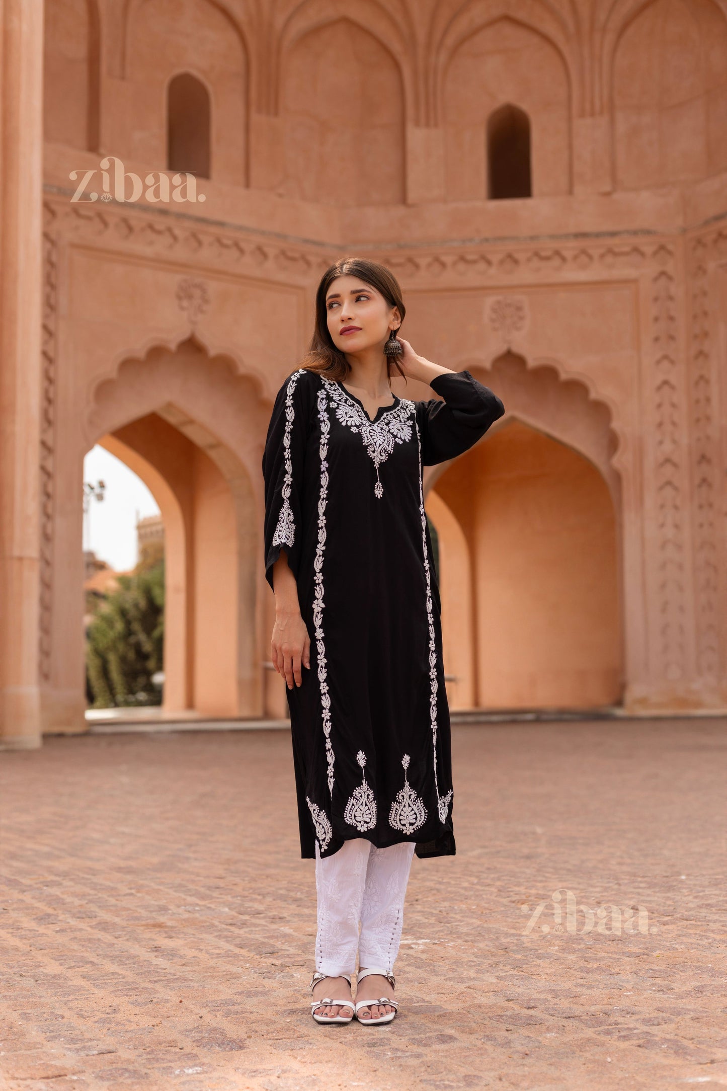 Zibaa Modal Black Chikankari Kurti - Swadesiicart