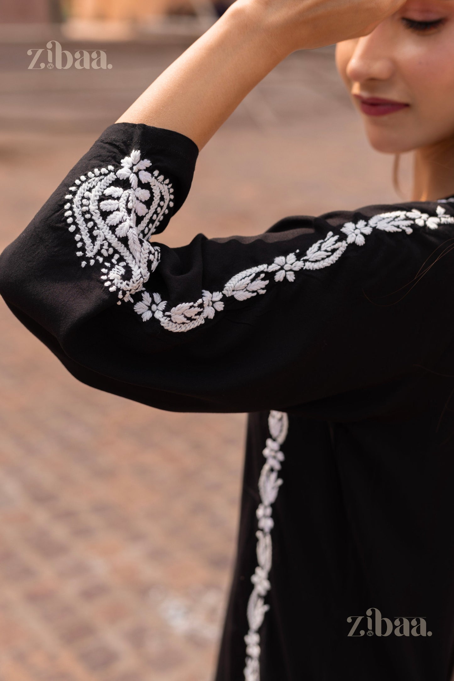 Zibaa Modal Black Chikankari Kurti - Swadesiicart