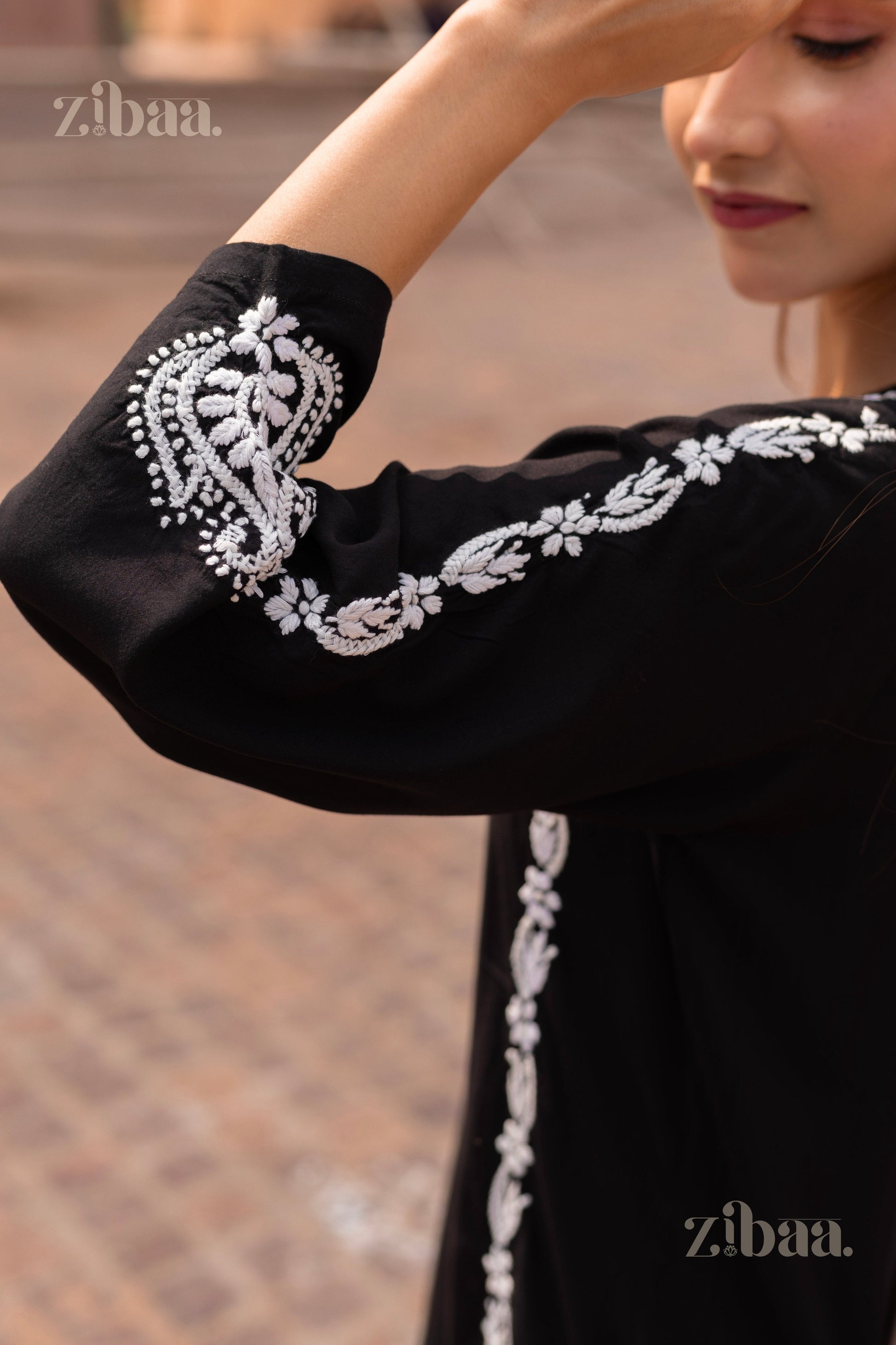 Zibaa Modal Black Chikankari Kurti - Swadesiicart