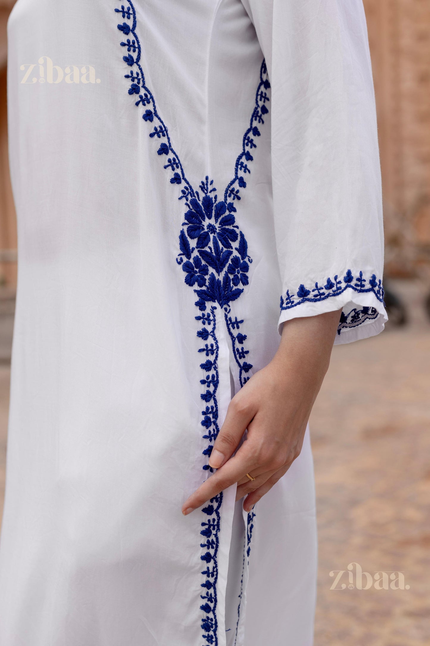 Zibaa Rayon White Chikankari Kurti - Swadesiicart