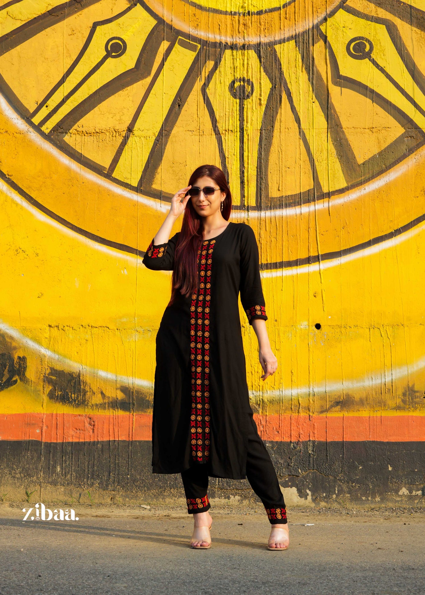 Zibaa Luxury Rayon Black Chikankari Kurta Set - Swadesiicart